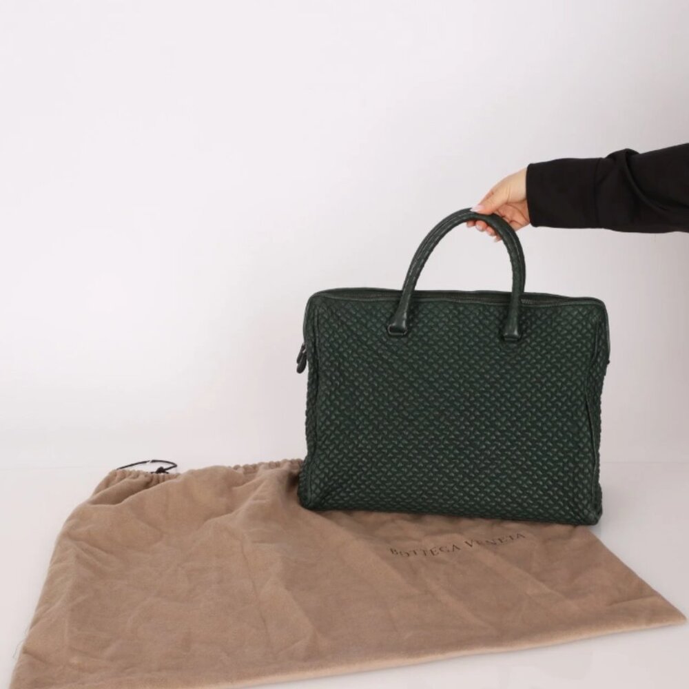 Bottega Veneta Intrecciato Green Top Handle Bag Woven Leather